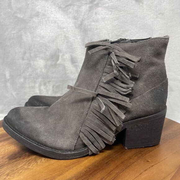 AllSaints Boots Womens 39 US 8.5 Gray Suede Fringe Rustic Look Ankle Bonny West - Picture 5 of 16